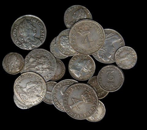 Early small milled silver coins of Great Britain.