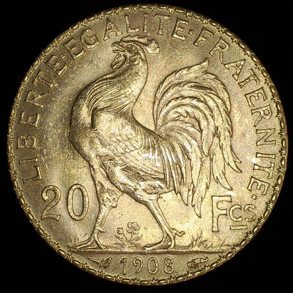 France. Gold 20 Francs. 1908