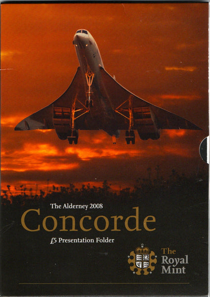 Alderney. Royal Mint. Five Pounds. 2008. Concorde presentation pack.