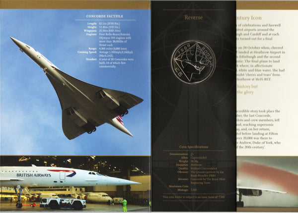 Alderney. Royal Mint. Five Pounds. 2008. Concorde presentation pack.