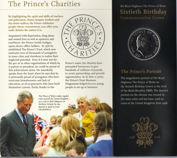 Royal Mint. Crown. 2008. Presentation pack. Charles 60th Birthday.