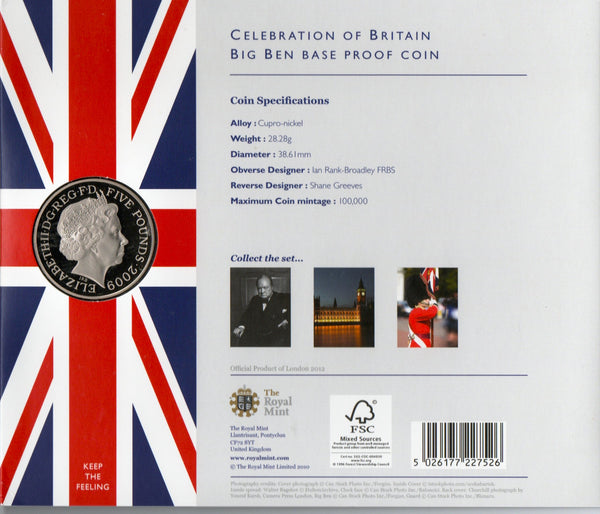 Royal Mint. Proof five pounds. 2009. Big Ben presentation issue.