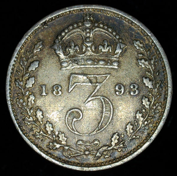 Victoria. Threepence. 1893. Old head.