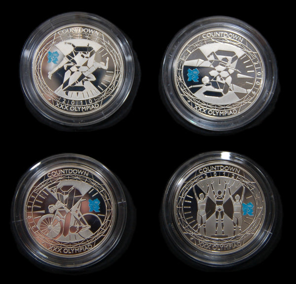 Royal Mint. Silver Proof Olympic Five Pounds set of 4 coins. 2009 - 2012