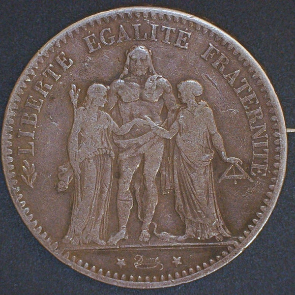 France. 5 Francs. 1874. Brooch mounted.