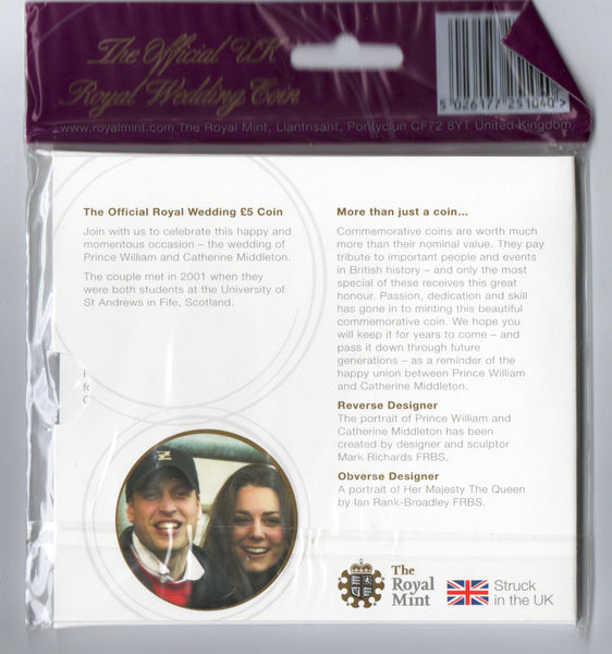 Royal Mint. Five Pounds. 2011. Royal Wedding.