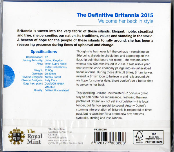 Royal Mint. Two Pounds. 2015. Britannia's Renaissance Presentation Pack.