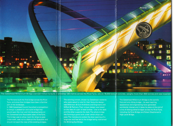 Royal Mint. One Pound. 2007. Gateshead Millennium Bridge. Presentation Pack.