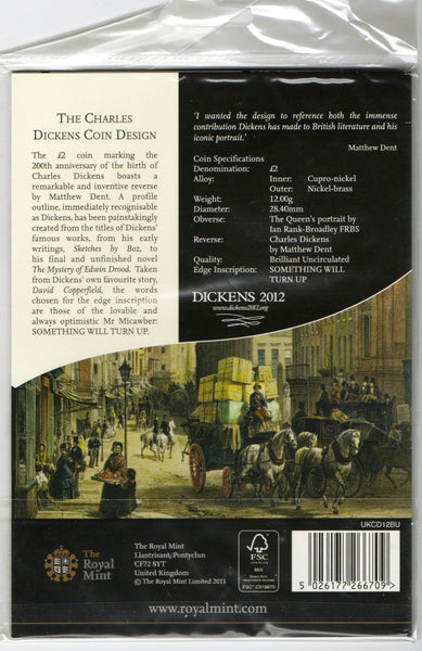 Royal Mint. Two Pounds. 2012. Charles Dickens commemorative presentation pack.