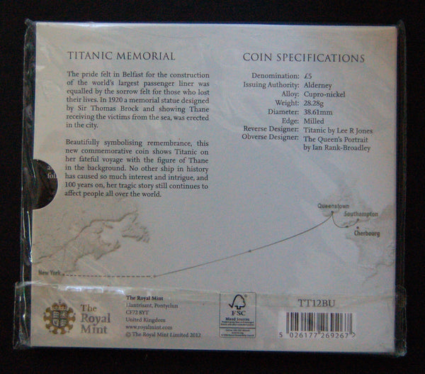 Alderney. Royal Mint. Five Pounds. 2012 Titanic Centenary pack.