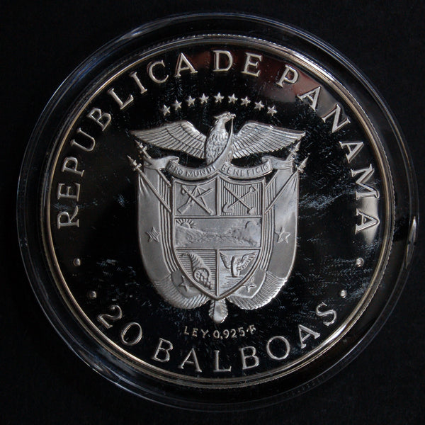 Panama. 20 Balboas. Large proof sterling silver coin. 129.59g. A selection.