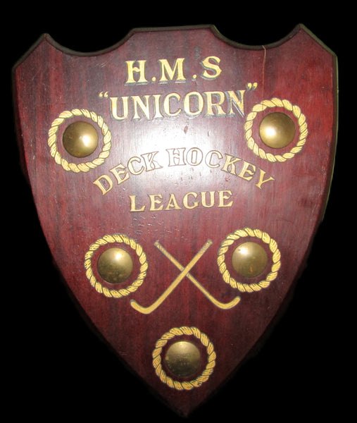 WW2. Award plaque for Deck Hockey. HMS Unicorn.