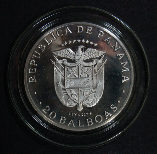 Panama. 20 Balboas. Large proof sterling silver coin. 129.59g. A selection.