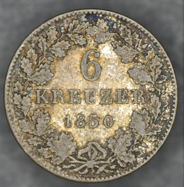 Germany. Hessen Darmstadt 6 Kreuzer. 1850