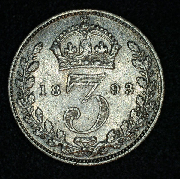 Victoria. Threepence. 1893. Old head.