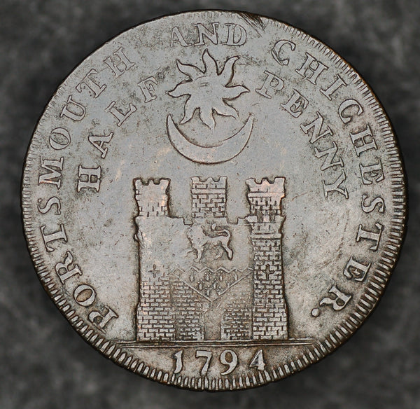 Portsmouth & Chichester. Sussex. Halfpenny token. 1794