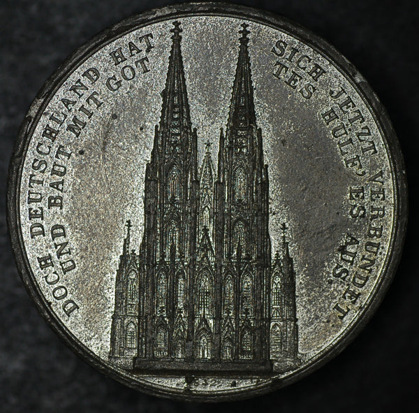 Construction of the cathedral at Cologne medallion. 1842